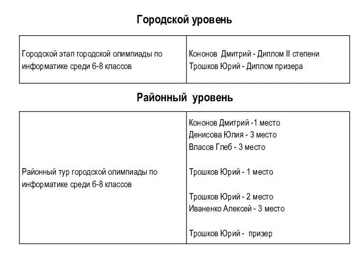 Городской уровень Районный уровень