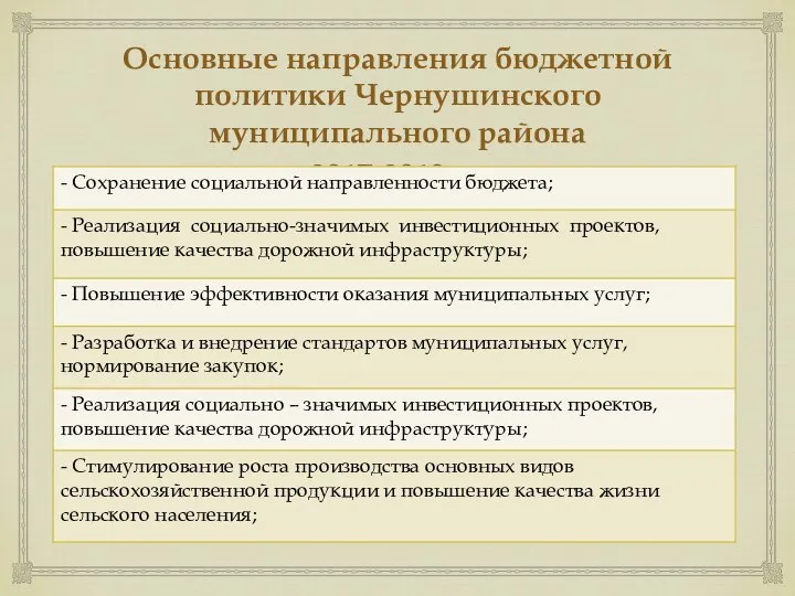 Основные направления бюджетной политики Чернушинского муниципального района на 2017-2019 годы