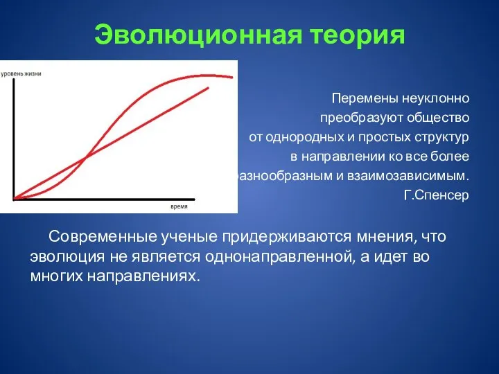 Эволюционная теория Перемены неуклонно преобразуют общество от однородных и простых структур