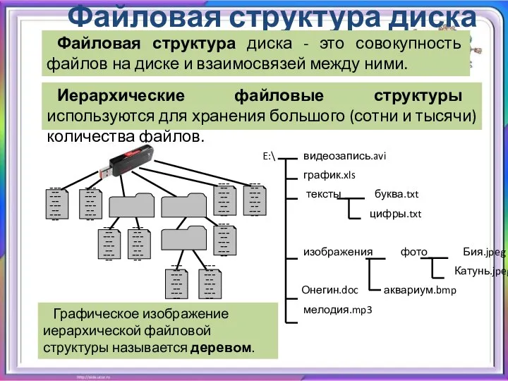 Файловая структура диска Файловая структура диска - это совокупность файлов на