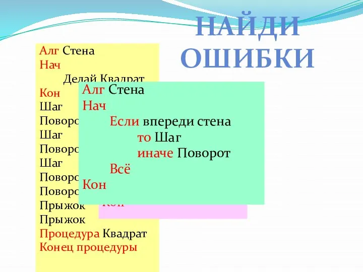 Алг Стена Нач Делай Квадрат Кон Шаг Поворот Шаг Поворот Шаг