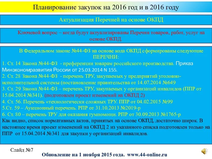 Планирование закупок на 2016 год и в 2016 году Ключевой вопрос