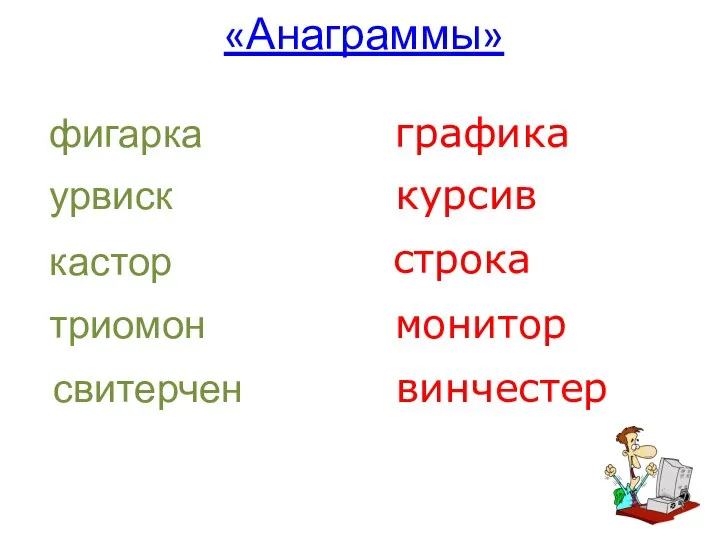 «Анаграммы» фигарка урвиск кастор триомон графика курсив строка монитор свитерчен винчестер