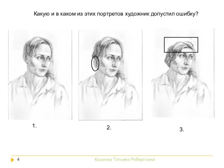 Крылова Татьяна Робертовна Какую и в каком из этих портретов художник допустил ошибку? 1. 2. 3.