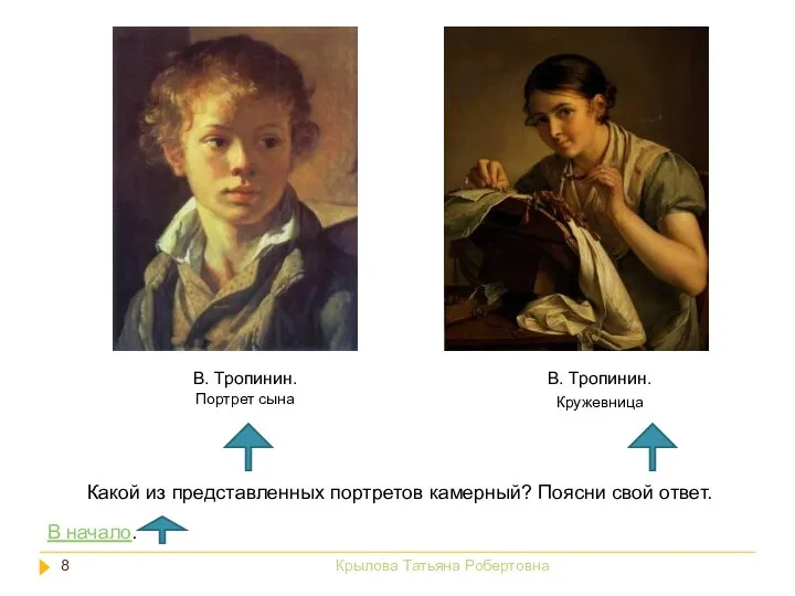 В. Тропинин. Кружевница В. Тропинин. Портрет сына Какой из представленных портретов