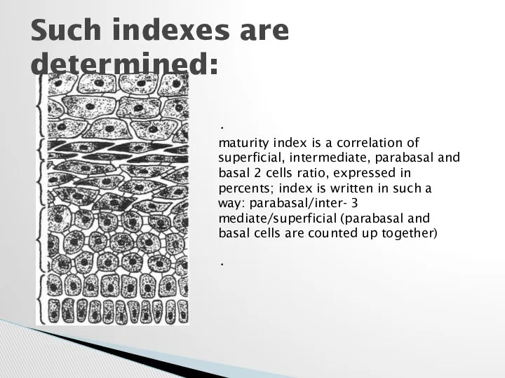 Such indexes are determined: • maturity index is a correlation of