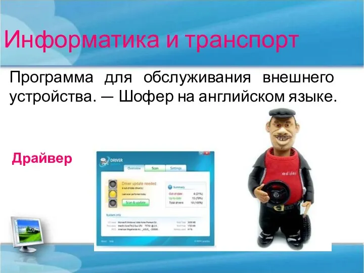 Информатика и транспорт Программа для обслуживания внешнего устройства. — Шофер на английском языке. Драйвер