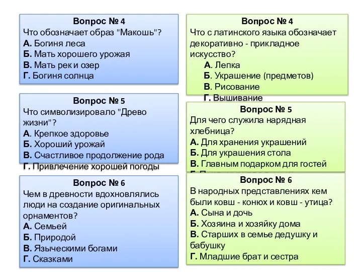 Вопрос № 4 Что обозначает образ "Макошь"? А. Богиня леса Б.