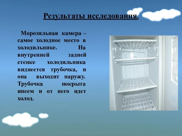 Результаты исследования. Морозильная камера – самое холодное место в холодильнике. На