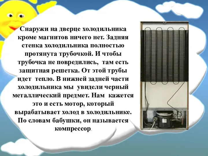 Снаружи на дверце холодильника кроме магнитов ничего нет. Задняя стенка холодильника