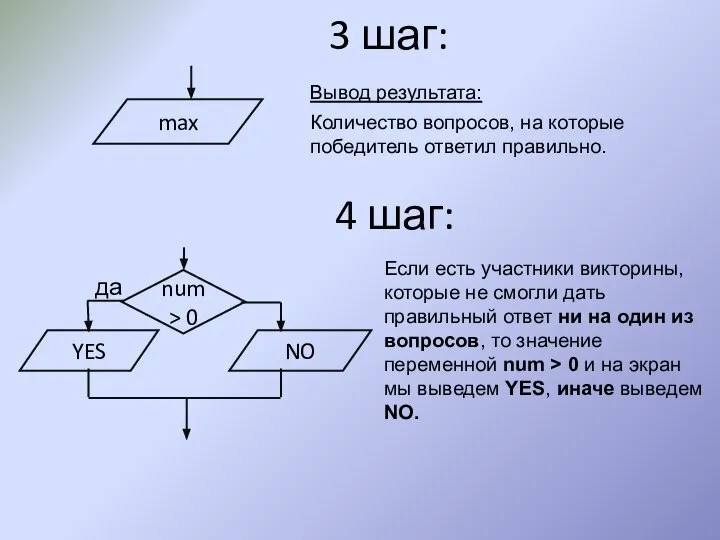 3 шаг: Вывод результата: Количество вопросов, на которые победитель ответил правильно.