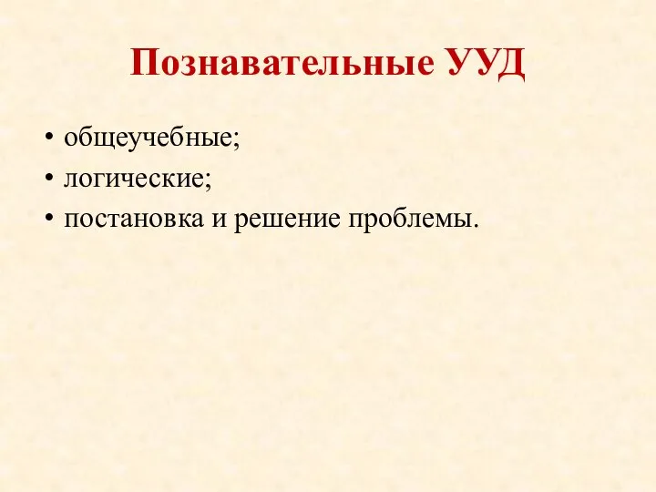 Познавательные УУД общеучебные; логические; постановка и решение проблемы.