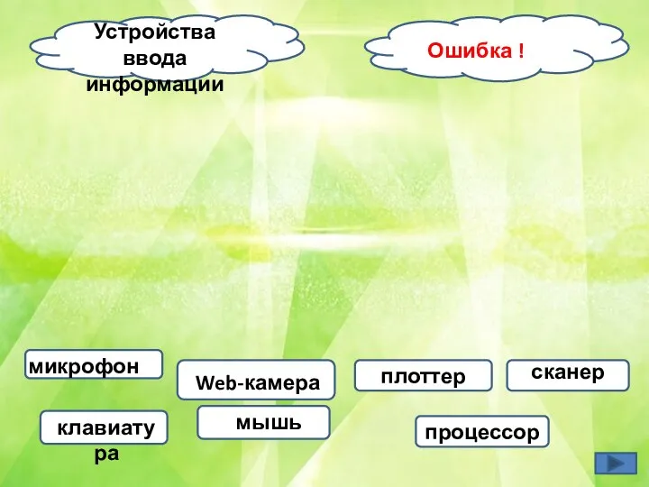 Устройства ввода информации Ошибка ! процессор