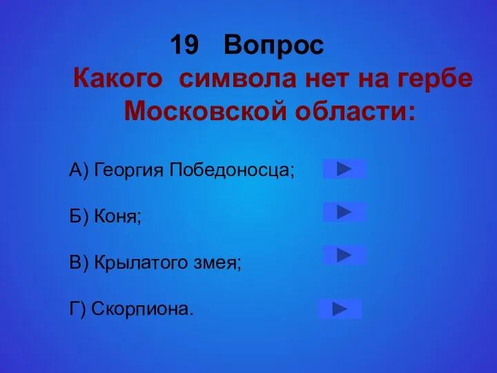 19 Вопрос Какого символа нет на гербе Московской области: А) Георгия