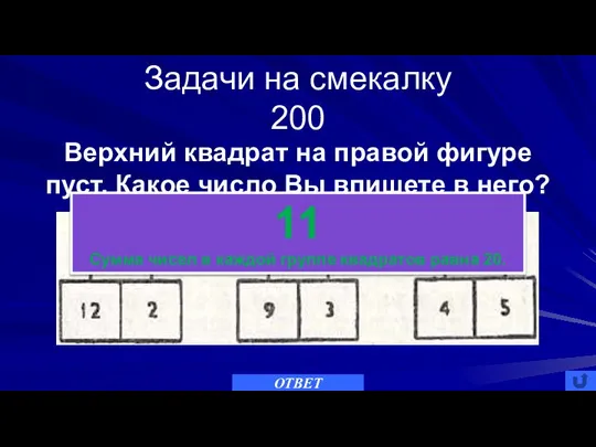 Задачи на смекалку 200 ОТВЕТ Верхний квадрат на правой фигуре пуст.