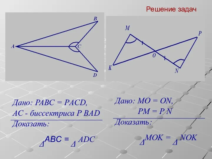 Решение задач Дано: РАВС = РACD, AC - биссектриса Р BAD