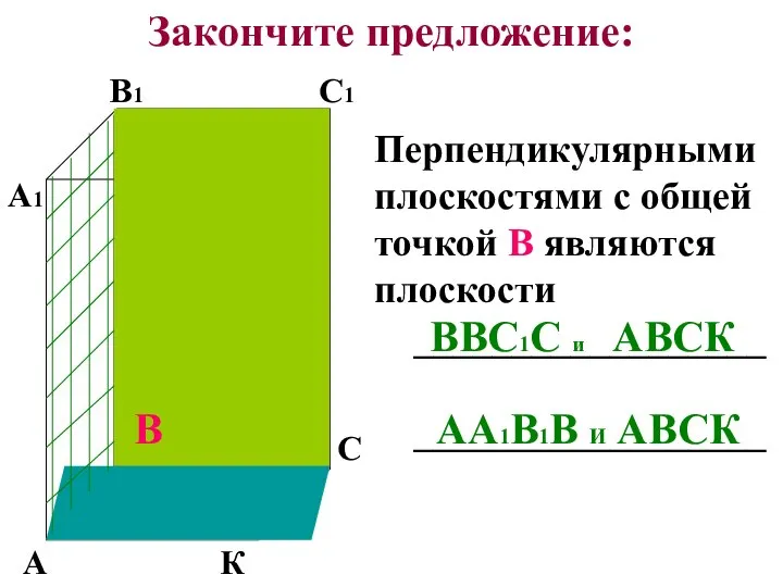 Закончите предложение: А К В С А1 В1 С1 К1 Перпендикулярными