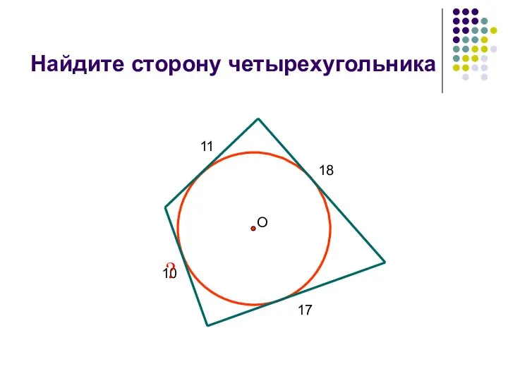 Найдите сторону четырехугольника 11 18 10 17 ? О