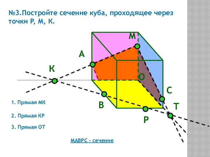 М Р №3.Постройте сечение куба, проходящее через точки P, М, К.