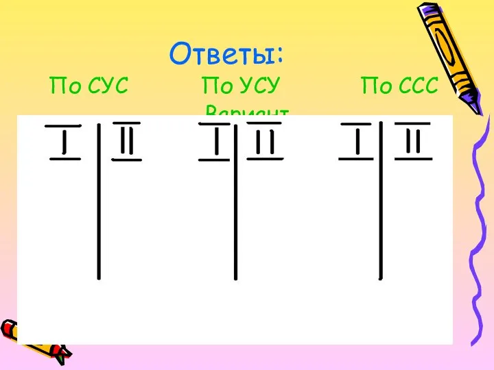 Ответы: По СУС По УСУ По ССС Вариант 2 1 4