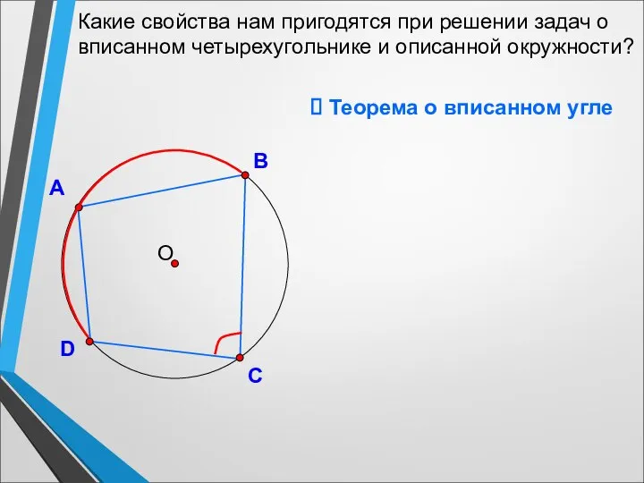 А В D С Теорема о вписанном угле Какие свойства нам