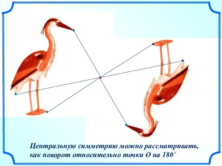 Центральную симметрию можно рассматривать, как поворот относительно точки О на 180˚