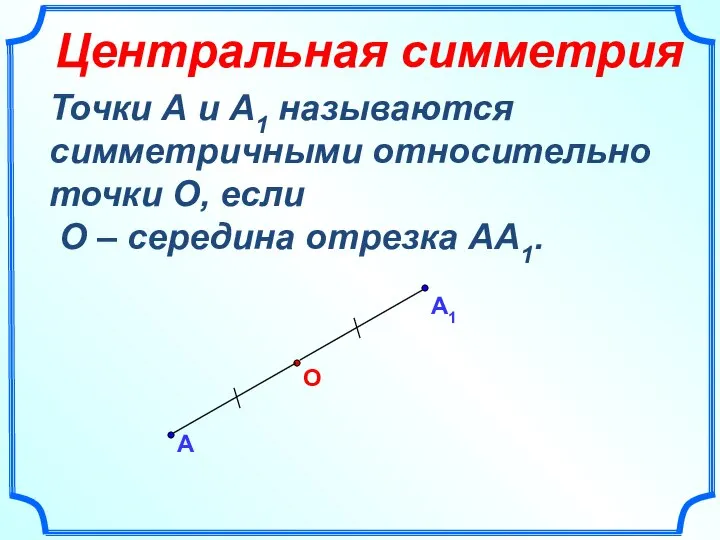 А О Точки А и А1 называются симметричными относительно точки О,