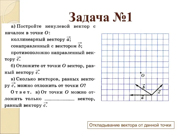 Задача №1 Откладывание вектора от данной точки