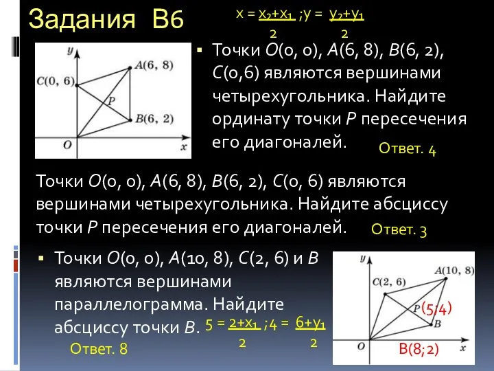 Задания В6 Точки O(0, 0), A(6, 8), B(6, 2), C(0, 6)