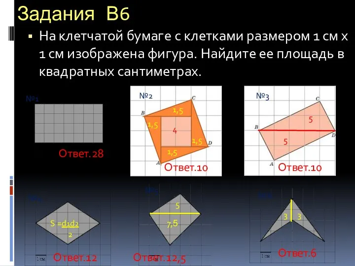 Задания В6 На клетчатой бумаге с клетками размером 1 см х