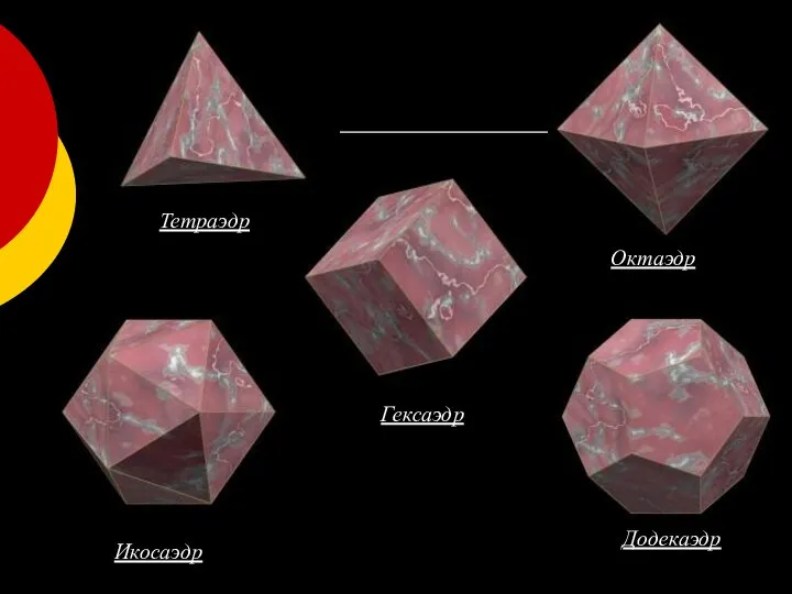 Тетраэдр Икосаэдр Гексаэдр Додекаэдр Октаэдр