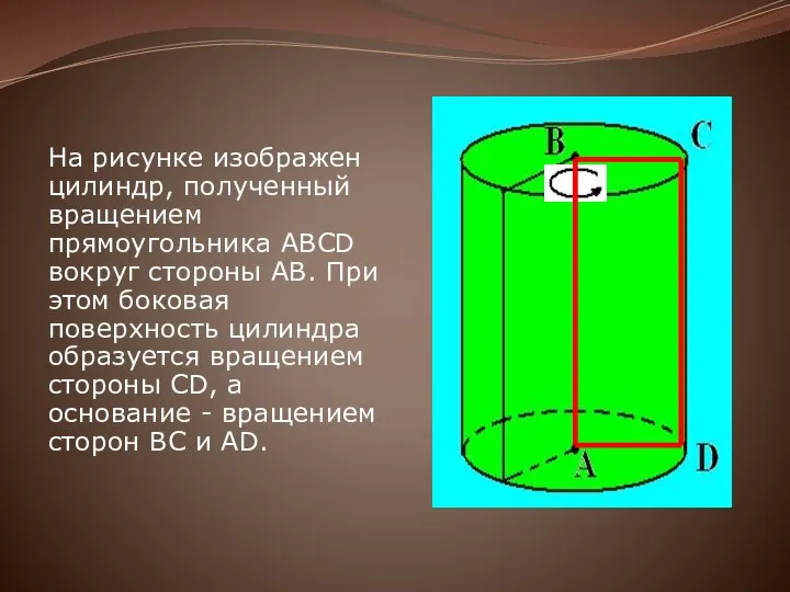 На рисунке изображен цилиндр, полученный вращением прямоугольника ABCD вокруг стороны AB.