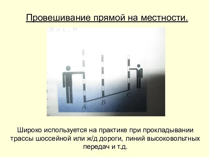 Провешивание прямой на местности. Широко используется на практике при прокладывании трассы