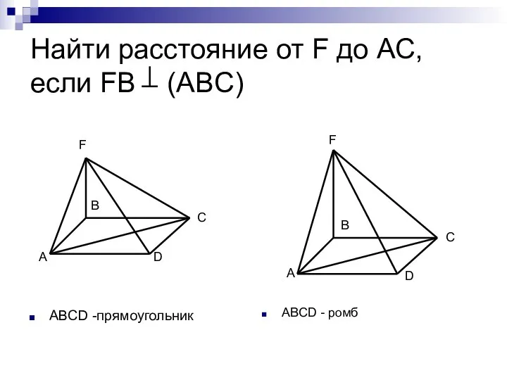 Найти расстояние от F до АС, если FB (ABC) ABCD -прямоугольник