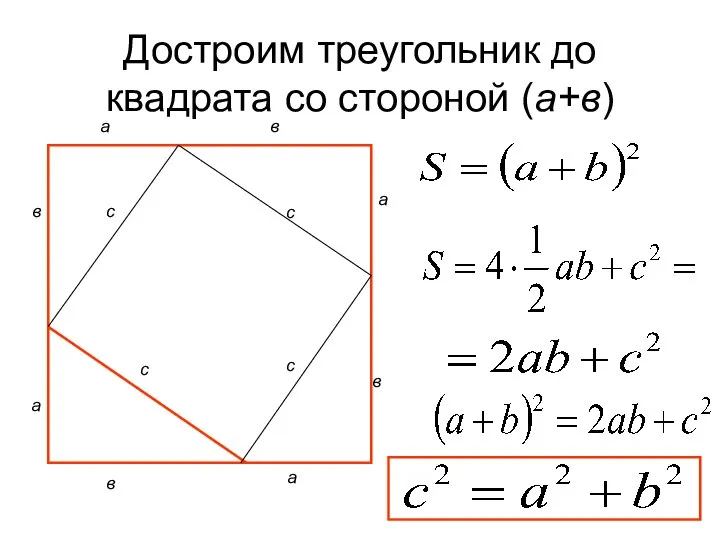 Достроим треугольник до квадрата со стороной (a+в) в а в в