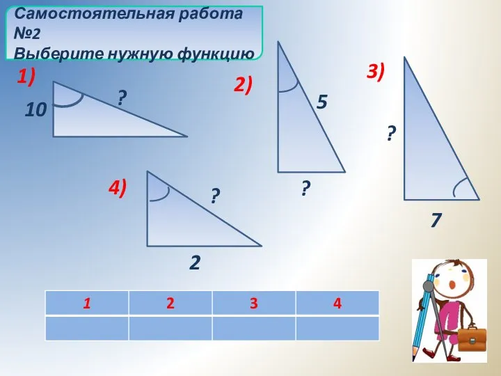 Самостоятельная работа №2 Выберите нужную функцию ? ? 7 ? 2