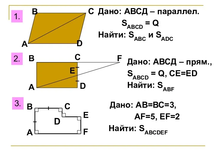 1. А В С D Дано: АВСД – параллел. SАВСD =