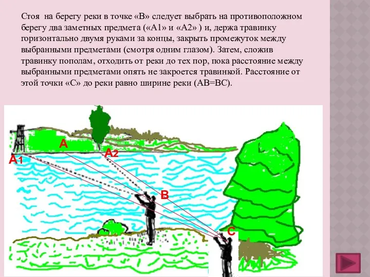 Стоя на берегу реки в точке «В» следует выбрать на противоположном