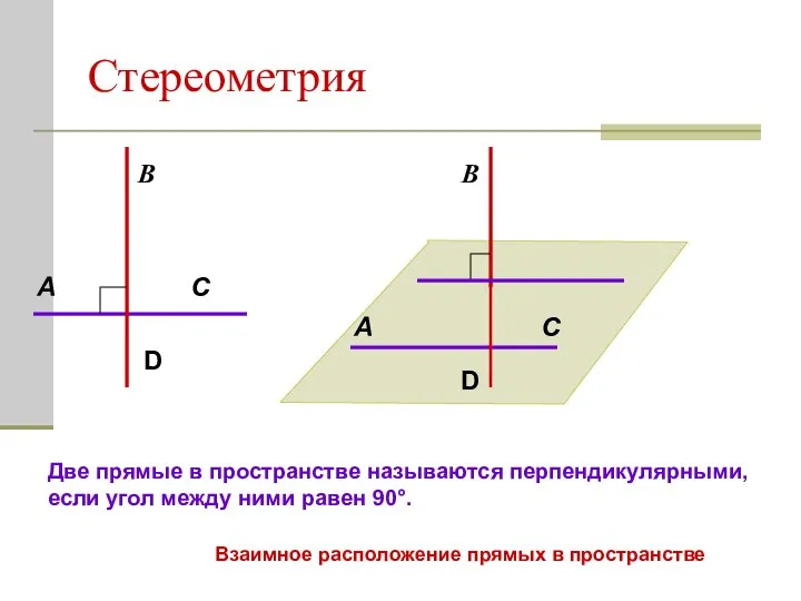 Стереометрия D A В С D A В С Две прямые