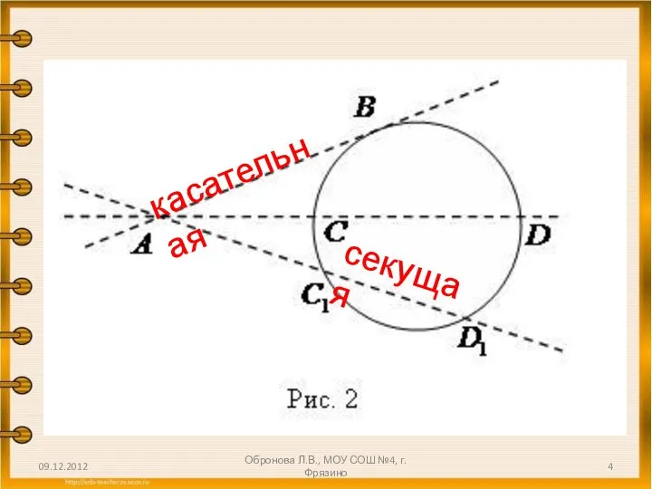 секущая касательная 09.12.2012 Обронова Л.В., МОУ СОШ №4, г.Фрязино