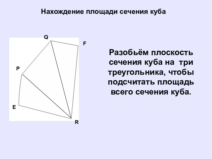 Нахождение площади сечения куба Q P E F R Разобьём плоскость