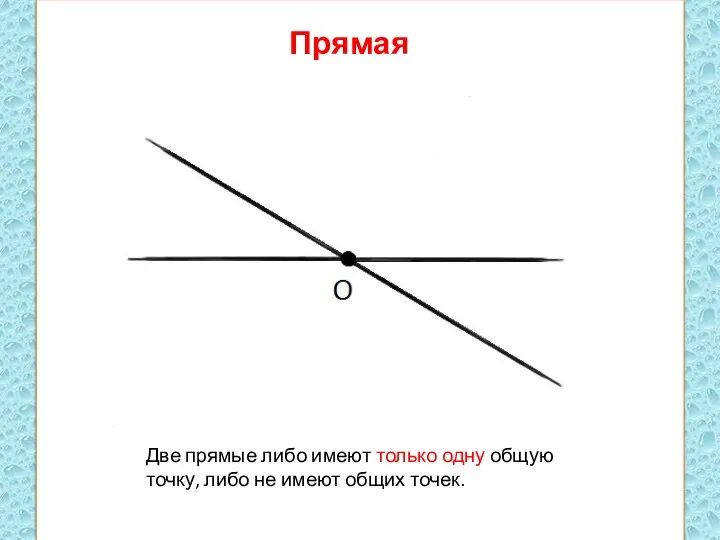 Прямая Две прямые либо имеют только одну общую точку, либо не имеют общих точек.