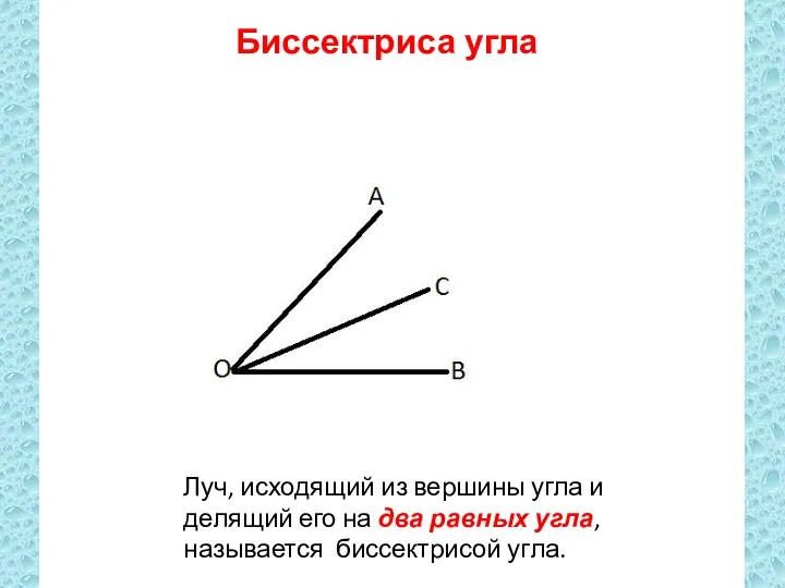 Биссектриса угла Луч, исходящий из вершины угла и делящий его на