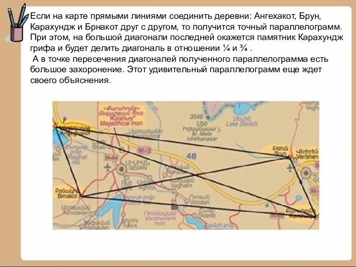 Если на карте прямыми линиями соединить деревни: Ангехакот, Брун, Карахундж и