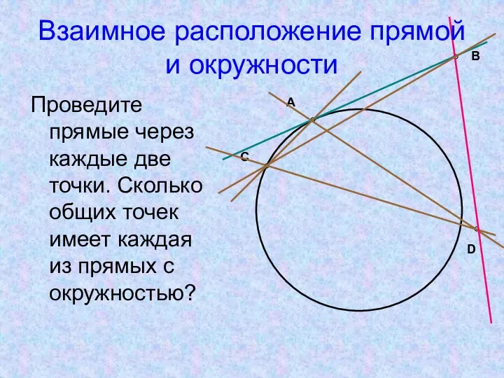 Проведите прямые через каждые две точки. Сколько общих точек имеет каждая