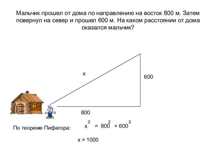 Мальчик прошел от дома по направлению на восток 800 м. Затем