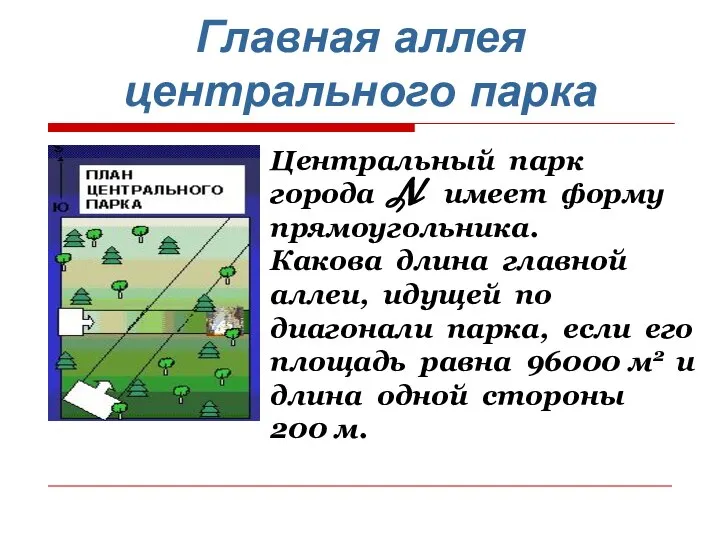 Главная аллея центрального парка Центральный парк города N имеет форму прямоугольника.