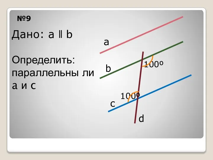 №9 а b c d 100º 100º Дано: a ǁ b