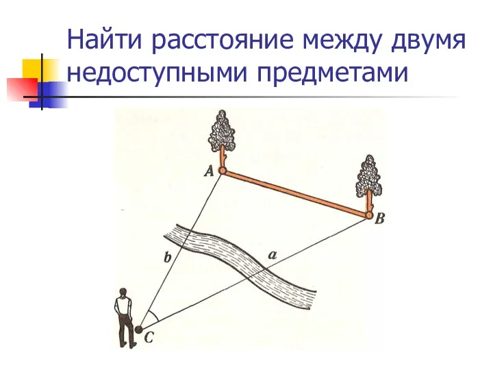 Найти расстояние между двумя недоступными предметами