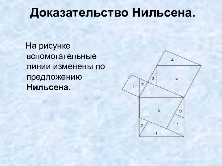 Доказательство Нильсена. На рисунке вспомогательные линии изменены по предложению Нильсена.